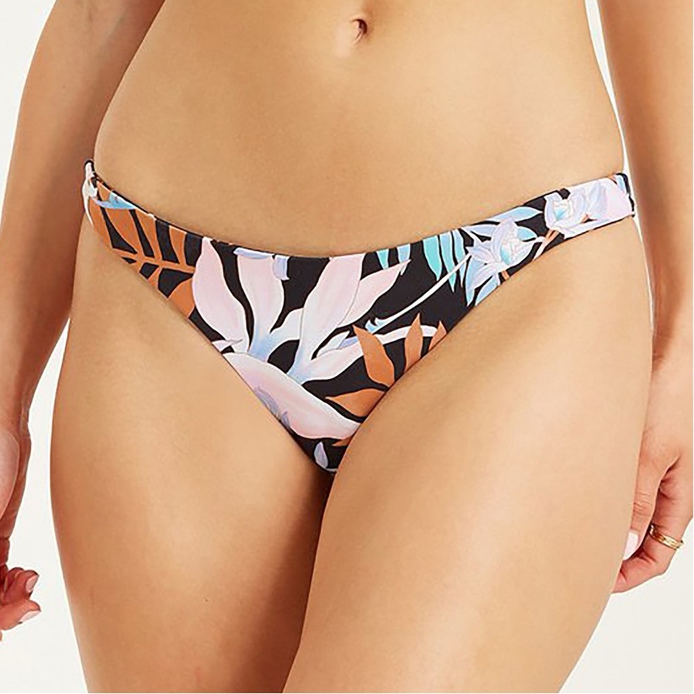 Billabong-  Tropic Moon Black and Orange Reversible Tanga Bikini Bottoms- L